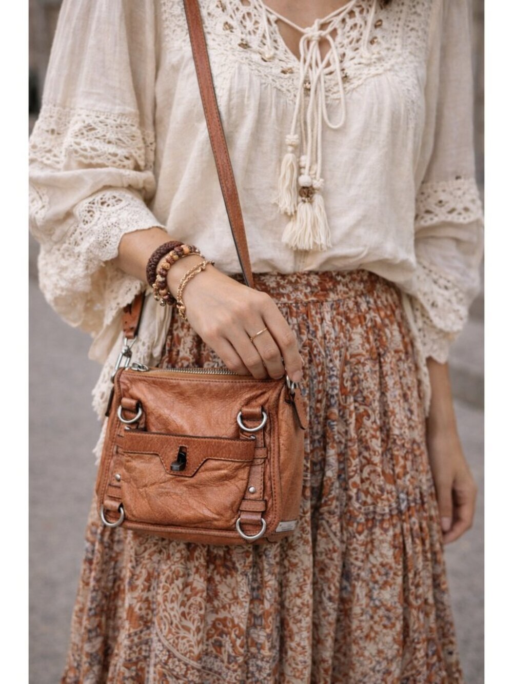 Sanctuary Leather Crossbody Bag Brown Distressed Leather Small Shoulder Bag Zip